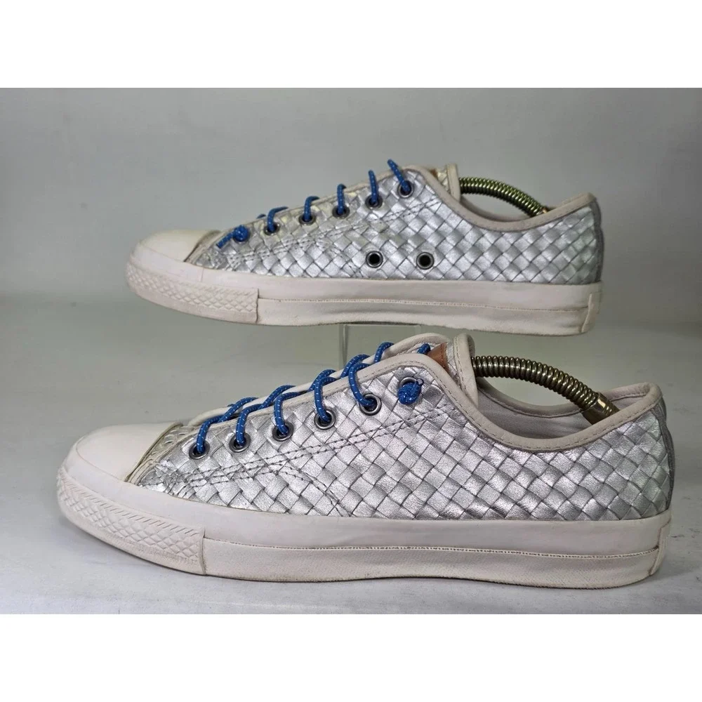 Converse All Star Women's Sneakers Size 9 Silver Woven Leather Shoes Rare‎ '10